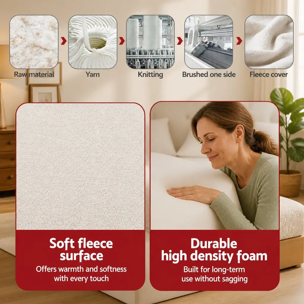 Foldable Foam Mattress 3-Fold Portable Single Sherpa Fleece Cover High-Density Foam Anti-Slip Base