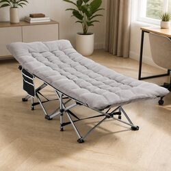 Portable Folding Bed with Removable Mattress Grey 185cm