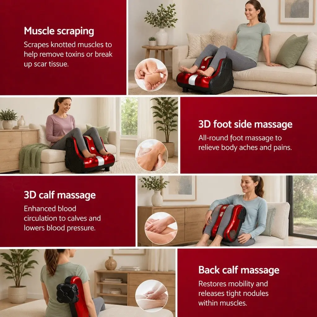 Electric Foot Massager 360° All-Dimensional Massage Adjustable Intensity Red