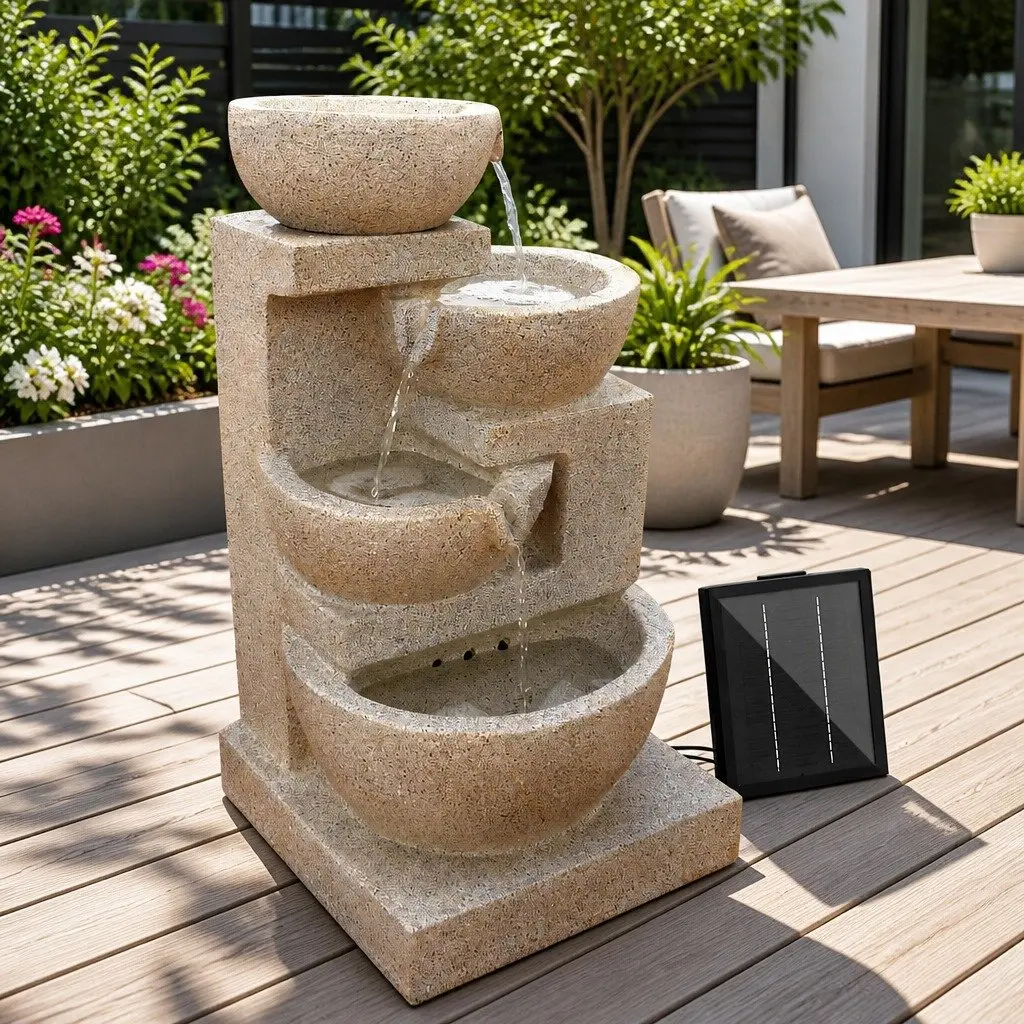 Solar Water Fountain 72CM Four-Tier Cascading LED Feature Sand Garden Decor