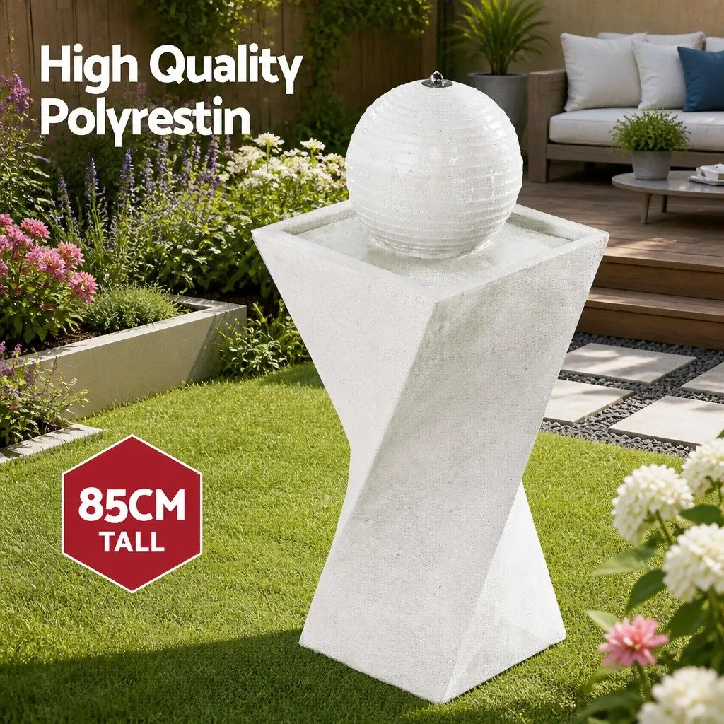 Solar Fountain Water Feature Bird Bath Garden Outdoor LED Lights Cream 85CM