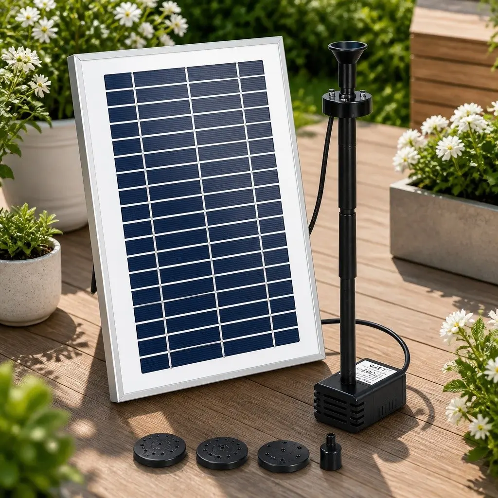 Solar Pond Pump Submersible Fountain 4.4FT Adjustable Height Multi-coloured LED Lights Remote Control
