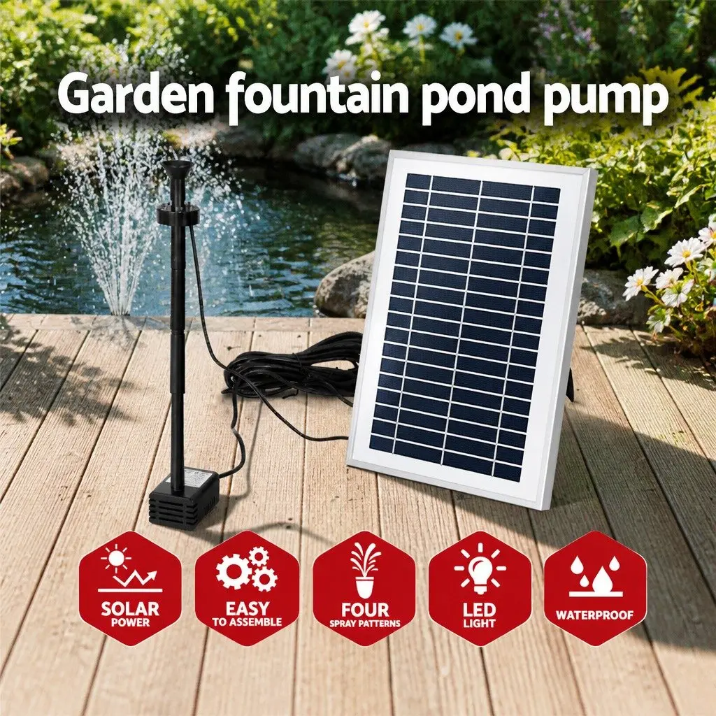 Solar Pond Pump Submersible Fountain 4.4FT Adjustable Height Multi-coloured LED Lights Remote Control