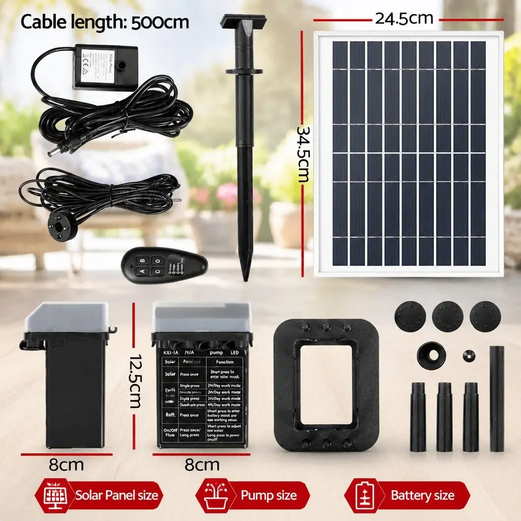 Solar Pond Pump Submersible Fountain 270L/H with LED Lights and Backup Battery for Garden Water Feature