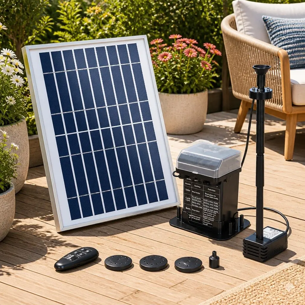 Solar Pond Pump Submersible Fountain 270L/H with LED Lights and Backup Battery for Garden Water Feature