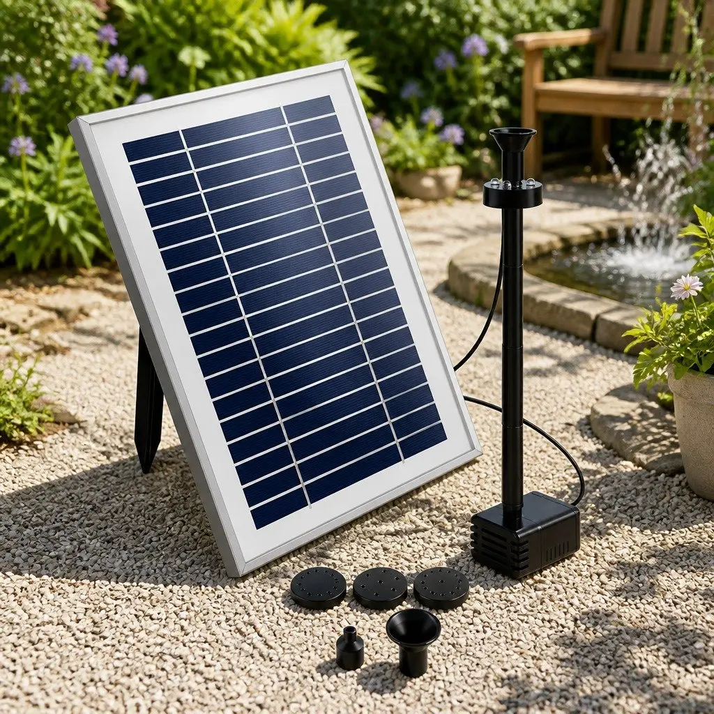 Solar Pond Pump Submersible Fountain with Battery Kit LED Lights 5m Cable IP68 Waterproof