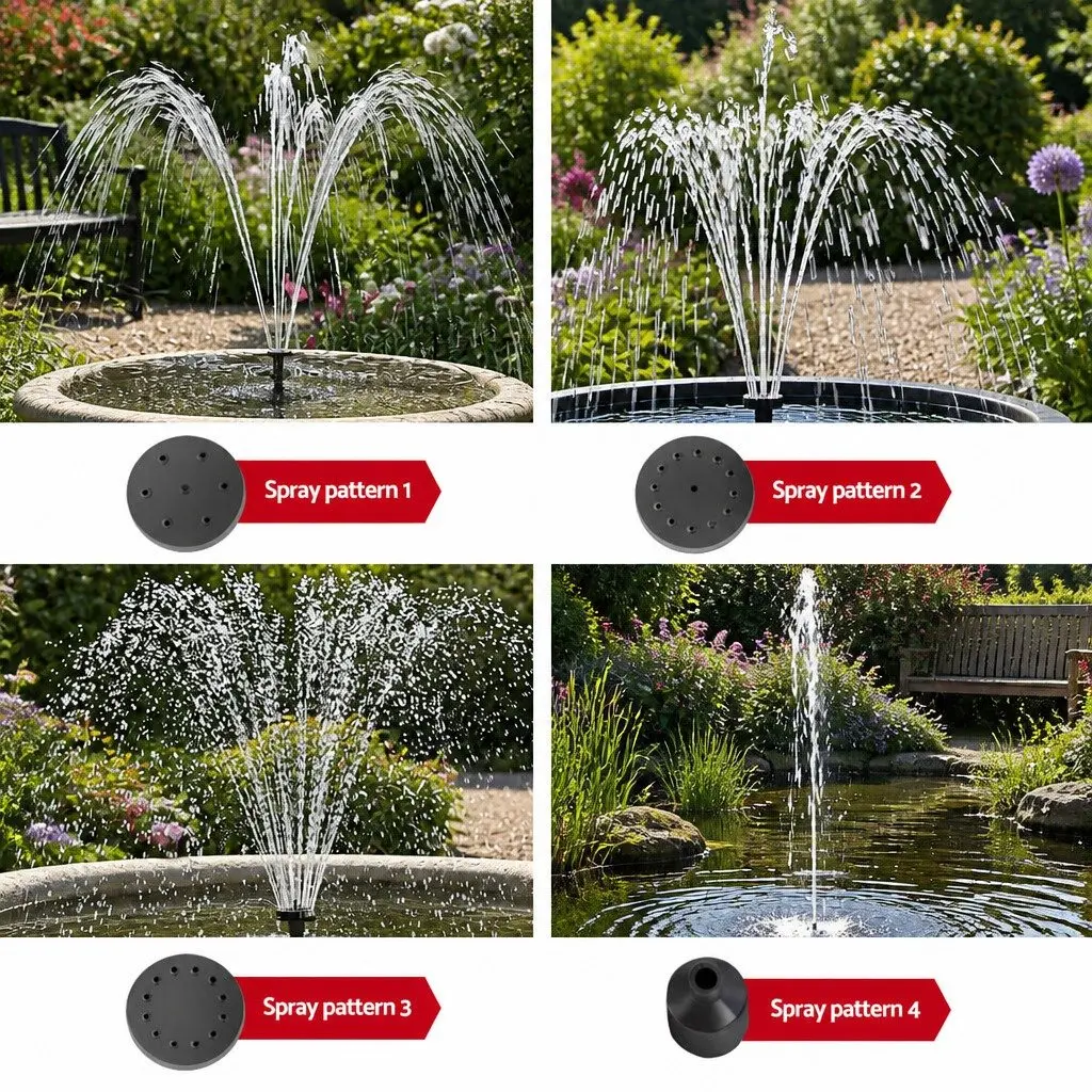 Solar Pond Pump Submersible Fountain with Battery Kit LED Lights 5m Cable IP68 Waterproof