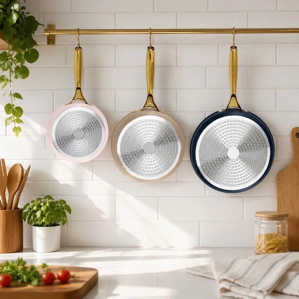 3 Piece Frying Pan Set Non-Stick Ceramic Cookware Kitchen Skillet Multi Colour