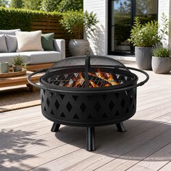 Fire Pit BBQ Grill 82cm 2-in-1 Outdoor Heating Cooking Garden Patio Fireplace