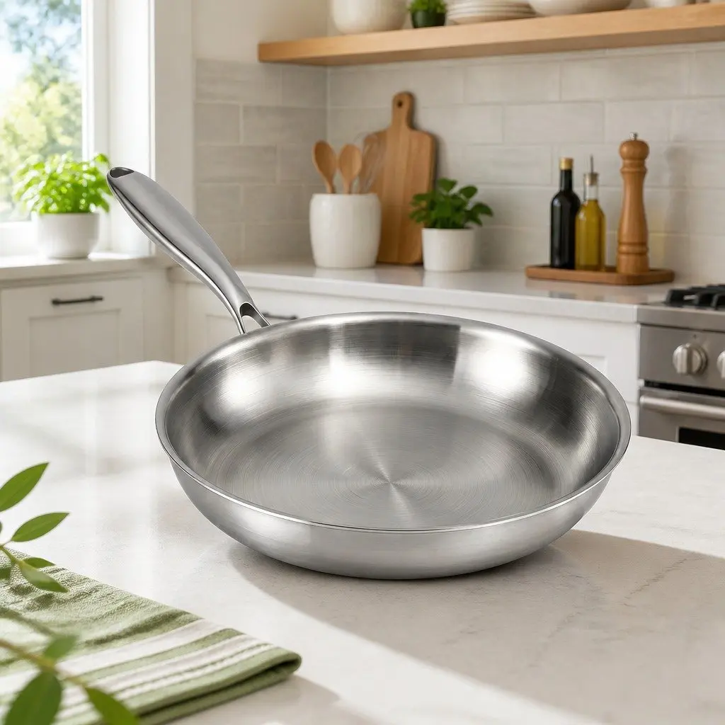30cm Stainless Steel Frying Pan Tri-Ply Induction Uncoated Silver Kitchen