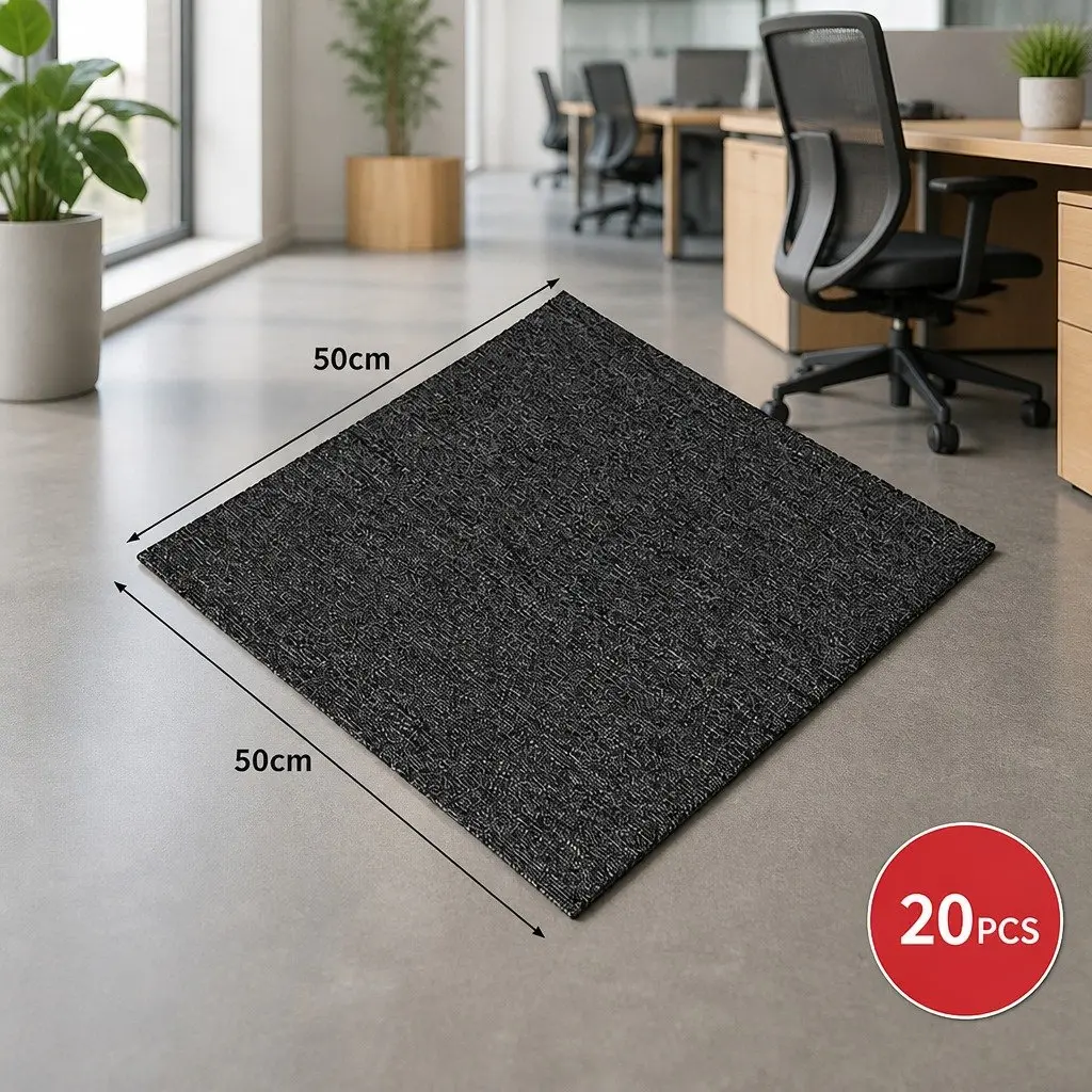 Carpet Tiles 50cm x 50cm Commercial Heavy Duty Non-Slip Grey Flooring