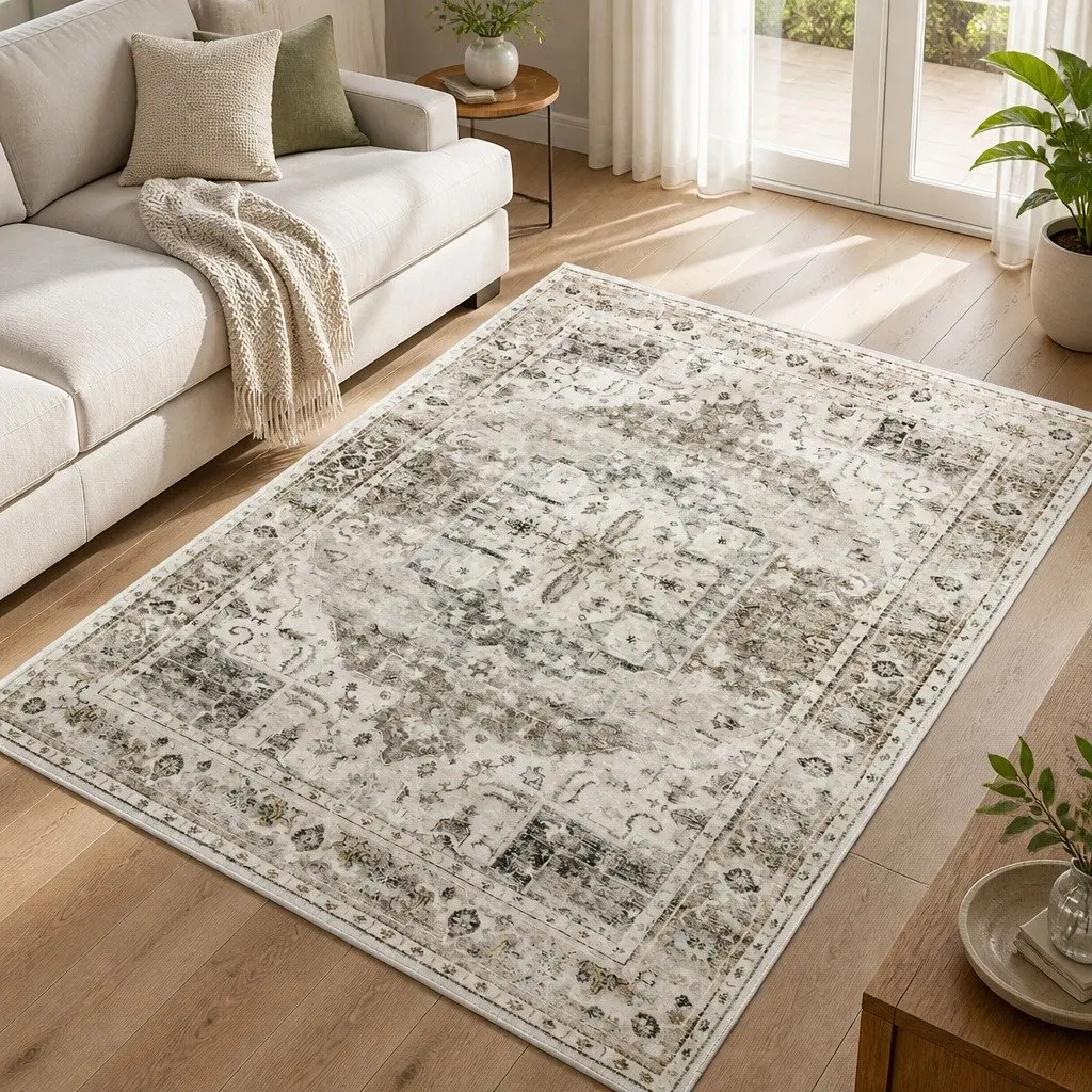 Large Area Rug 200x230cm Rectangle Short Pile Velvet Surface Machine Washable Anti-Slip TPR Backing Water-Repellent Skin-Friendly