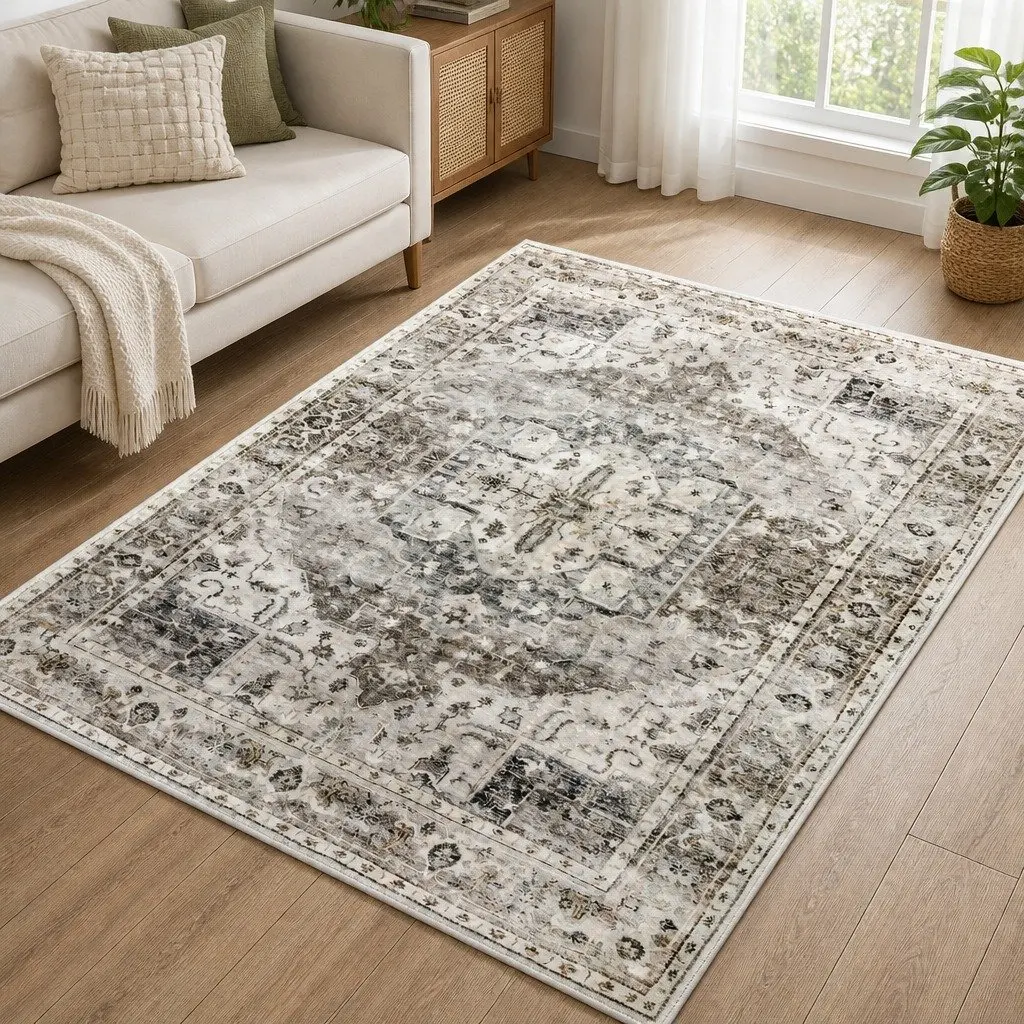 Large Area Rug 200x290cm Machine Washable Anti-slip Distressed Pattern