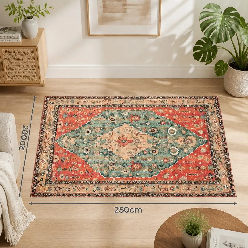 Vintage Area Rug Washable Floor Carpet Polyester Living Room Bedroom Decorator