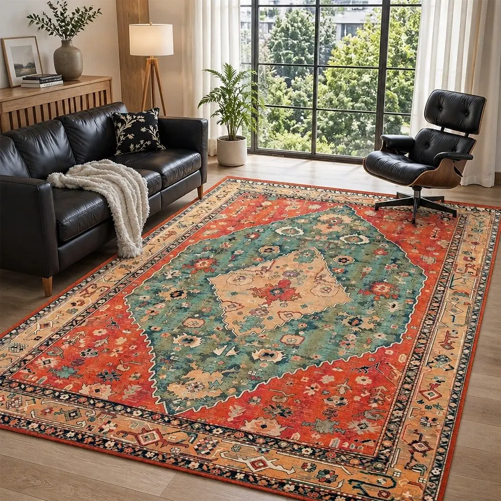 Vintage Area Rug Washable Floor Carpet Polyester Living Room Bedroom Decorator