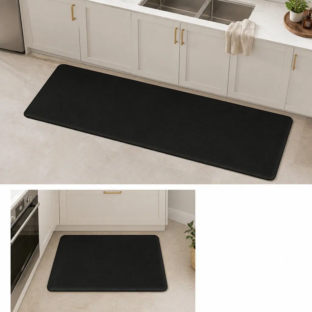 Kitchen Mat 2PCS Non Slip Anti Fatigue PU Rug Black Waterproof
