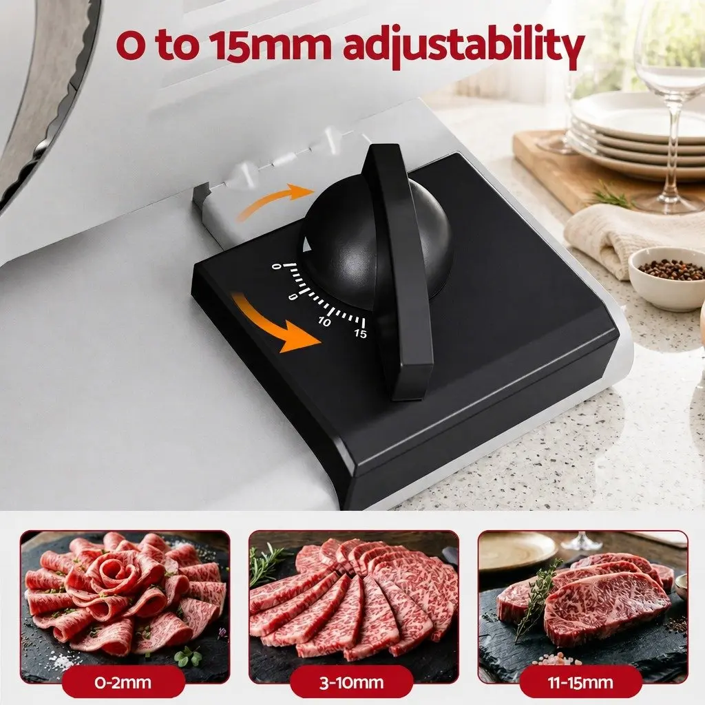 Food Slicer 200W Adjustable Thickness 0-15mm Stainless Steel Blade