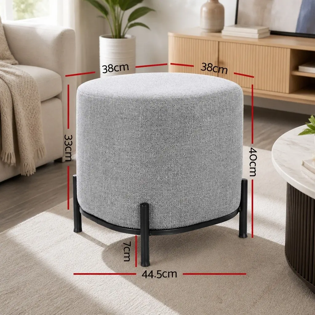 Ottoman Foot Stool Square 38cm Grey Black Faux Linen High-Density Foam Seat