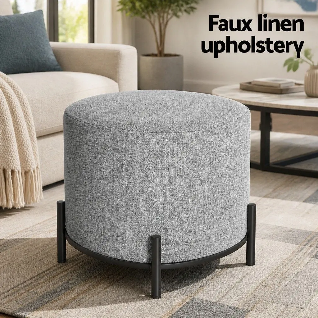 Ottoman Foot Stool Square 38cm Grey Black Faux Linen High-Density Foam Seat