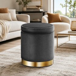 Versatile Round Ottoman Storage Solution in Charcoal Grey
