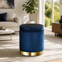 Stylish Navy Velvet Ottoman: Storage and Seating Solution