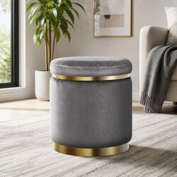 Elegant Round Charcoal Grey Velvet Foot Stool for Living Spaces