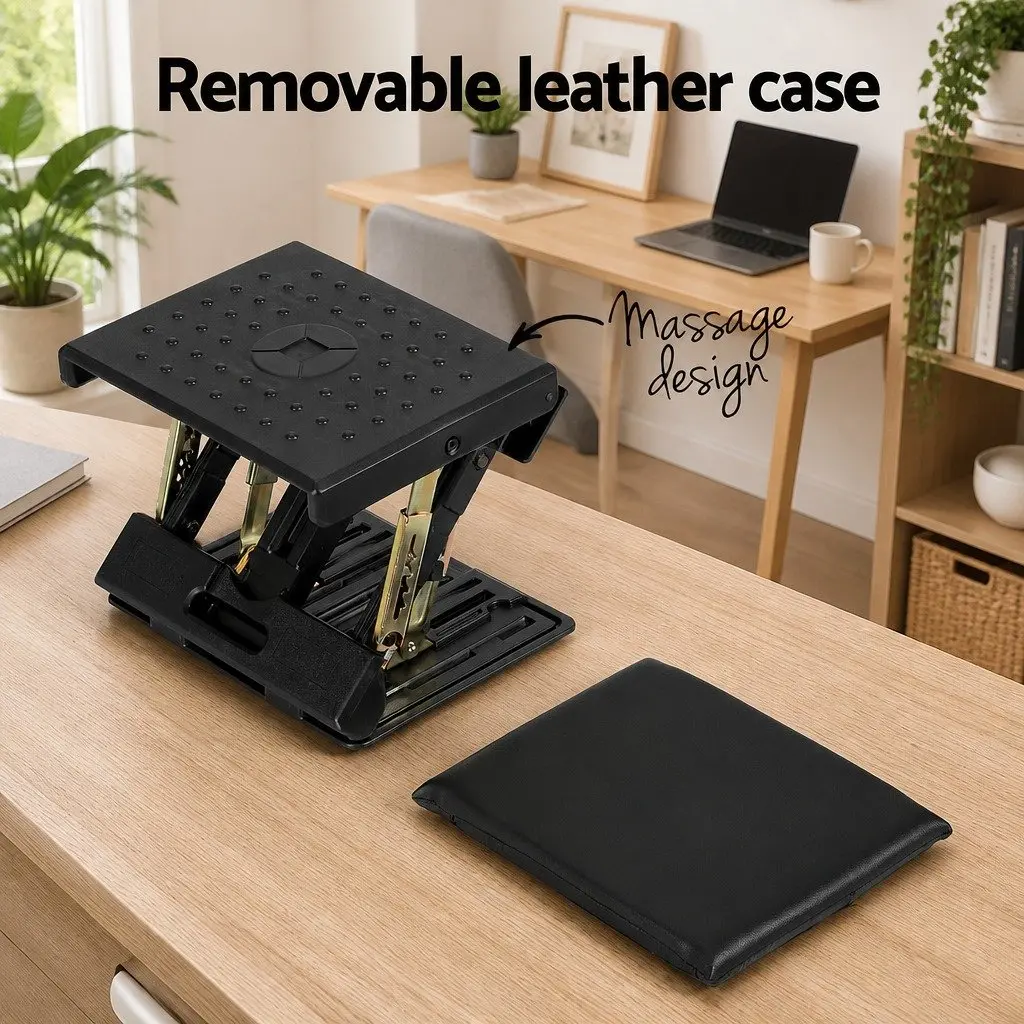 Foot Rest Stool Adjustable Height and Angle Acupressure Surface Black