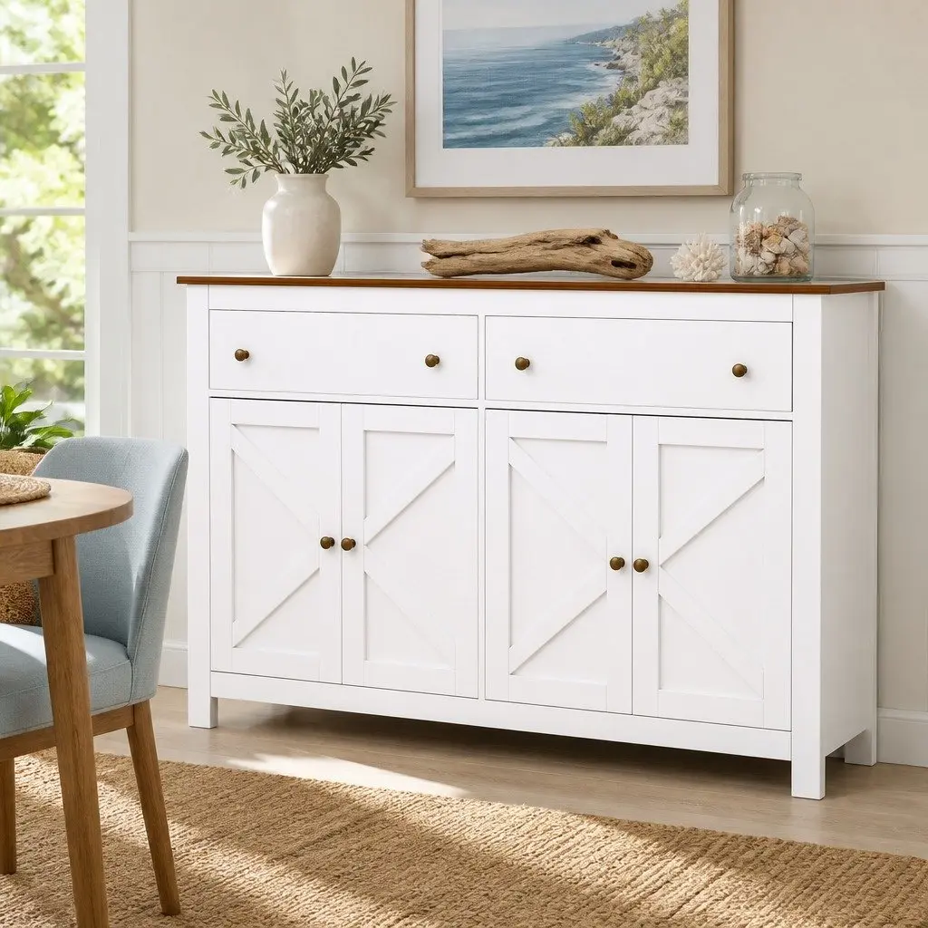 Buffet Sideboard Storage Cabinet 140CM X-Frame Doors 2 Drawers Height Adjustable Shelves Silent Soft Closing Hinges