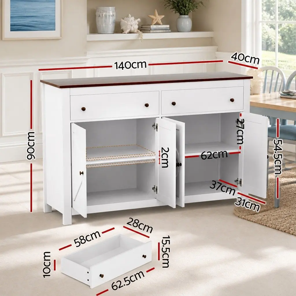 Buffet Sideboard Storage Cabinet 140CM X-Frame Doors 2 Drawers Height Adjustable Shelves Silent Soft Closing Hinges