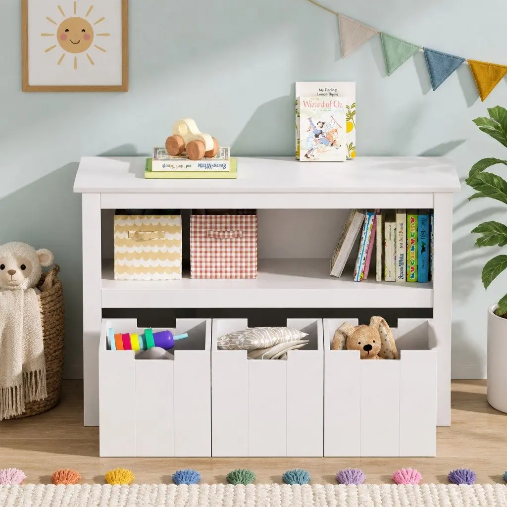 Kids Bookshelf Yellow with 3 Drawers Storage Organiser Display Bookcase for Children