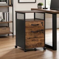 Filing Cabinet 2 Drawer Office Storage Organiser with Lockable Wheels Natural