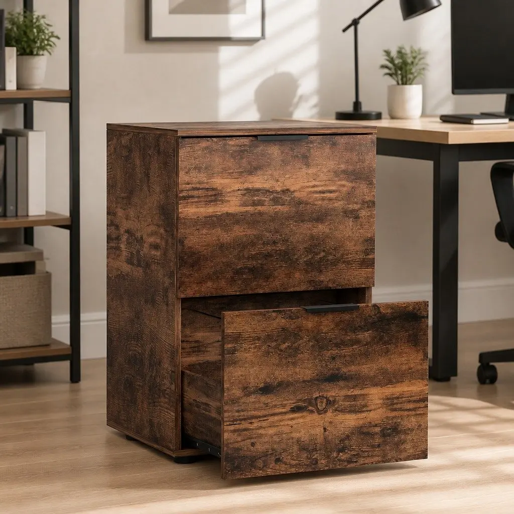 Filing Cabinet 2 Drawer Natural Oak Office Storage Organiser for Home Workspace