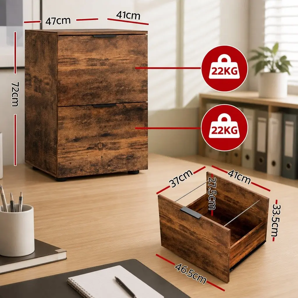 Filing Cabinet 2 Drawer Natural Oak Office Storage Organiser for Home Workspace