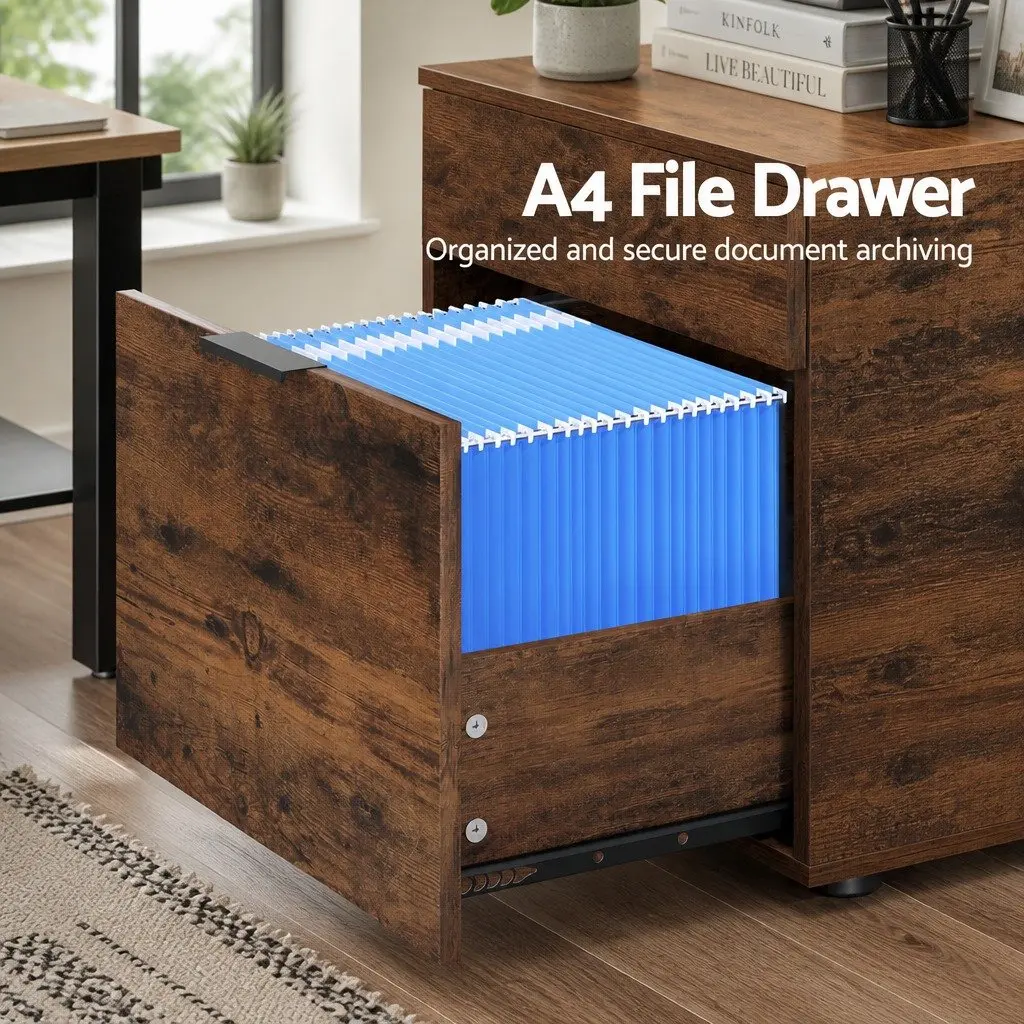 Filing Cabinet 2 Drawer Natural Oak Office Storage Organiser for Home Workspace