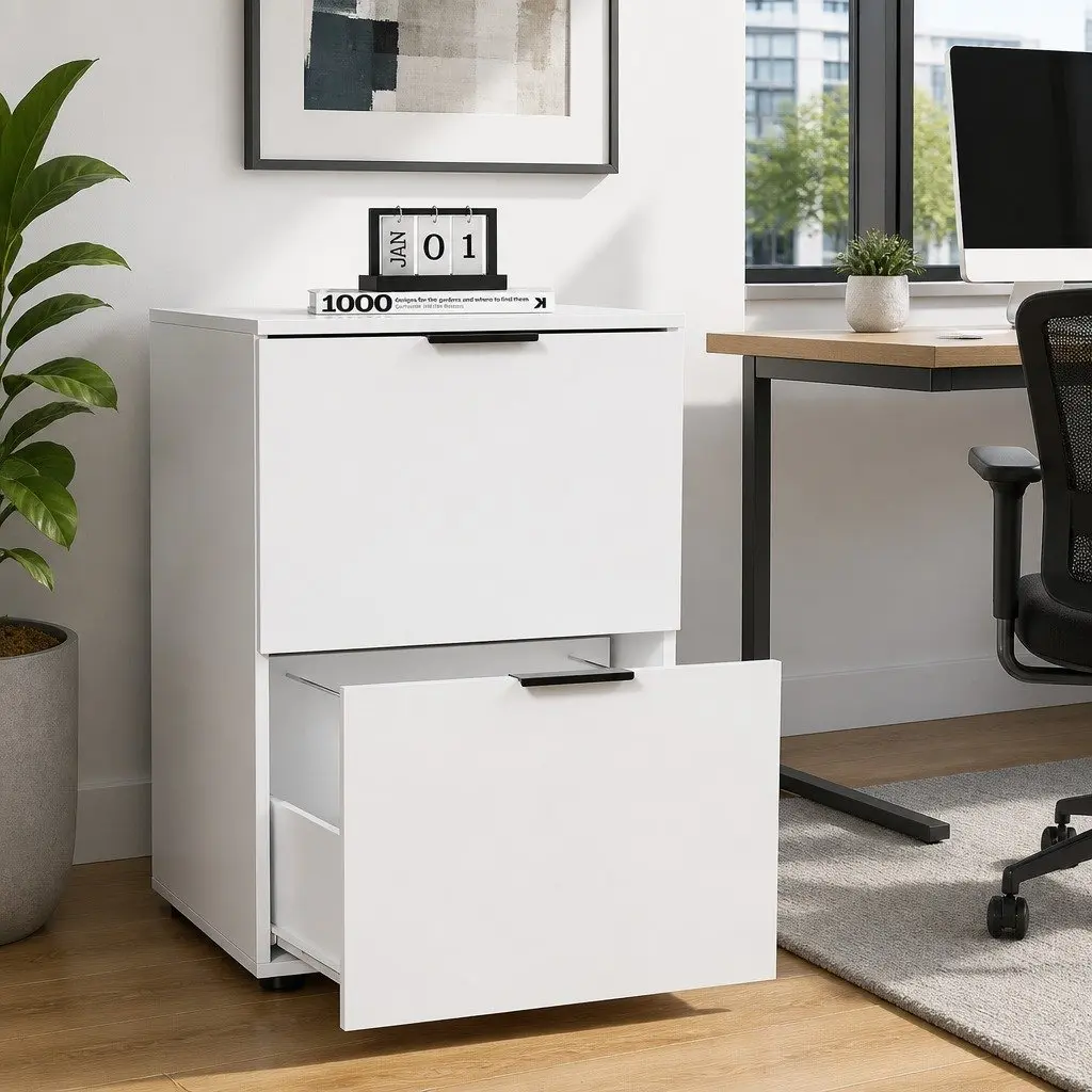 2 Drawer Filing Cabinet White Document Storage Suspension File Organiser 47x41x72cm