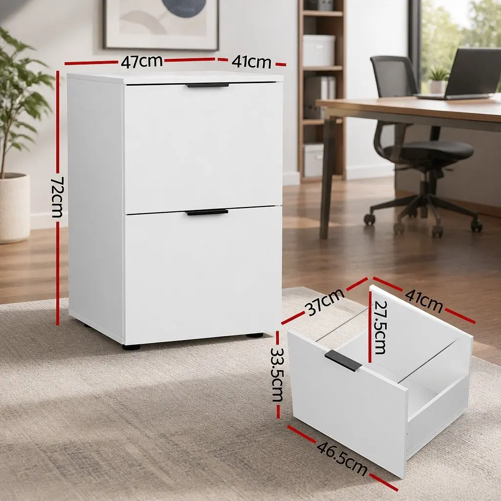 2 Drawer Filing Cabinet White Document Storage Suspension File Organiser 47x41x72cm