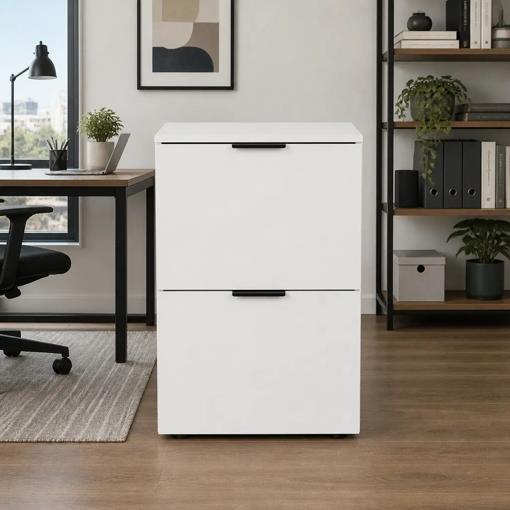 2 Drawer Filing Cabinet White Document Storage Suspension File Organiser 47x41x72cm
