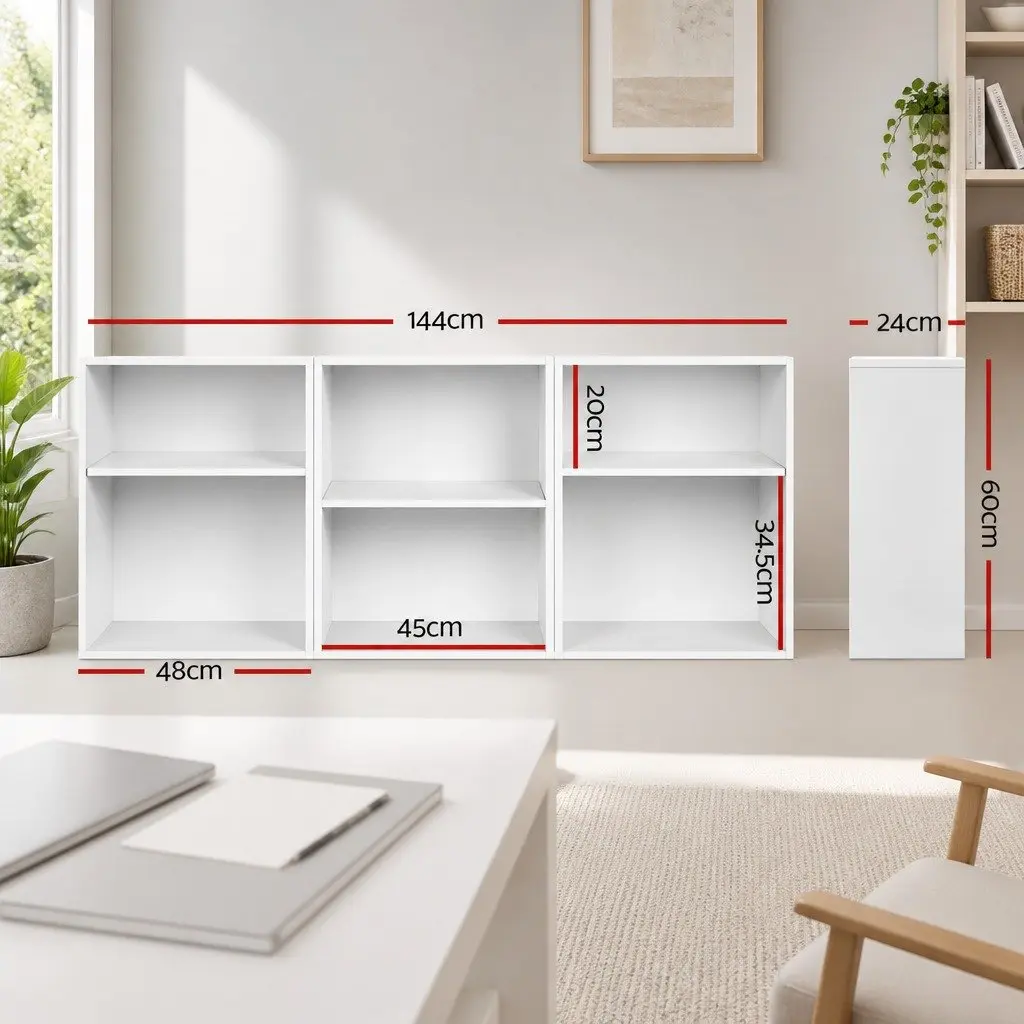 3 Piece Cube Bookshelf White Adjustable Shelves DIY Modular Storage Cabinet Set