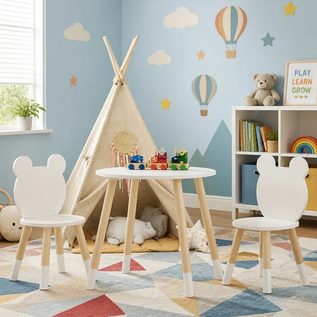 Kids Table and Chairs Set 3 Piece Activity Study Desk Sturdy Construction Smooth Surfaces Rounded Edges