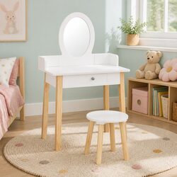 Stylish White Kids Vanity Chair and Table Set