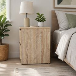 Functional 2-Drawer Bedside Table in Light Wood Finish