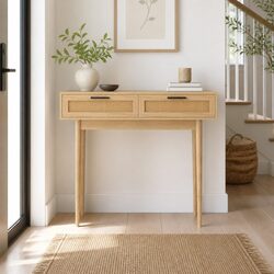 Console Table Enhancing Your Entryway with Rattan Drawers