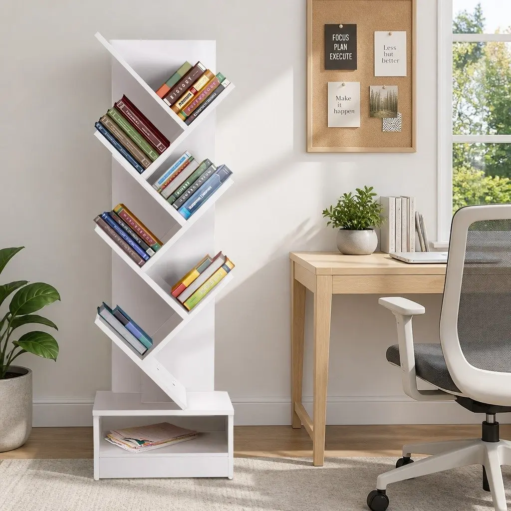 Tree Bookshelf 7 Tier White Freestanding or Wall Mounted Storage Display Unit