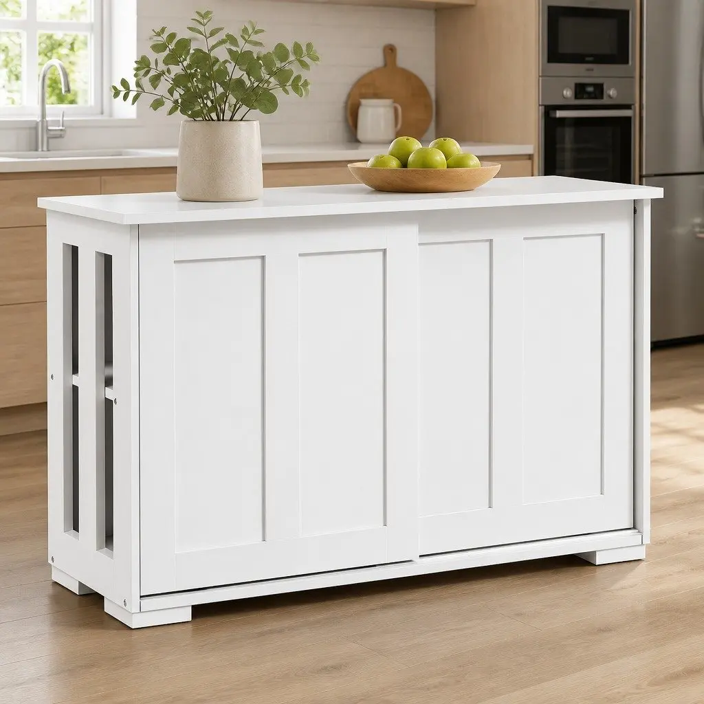 Buffet Sideboard 99cm White Sliding Doors Storage Cabinet for Kitchen Dining