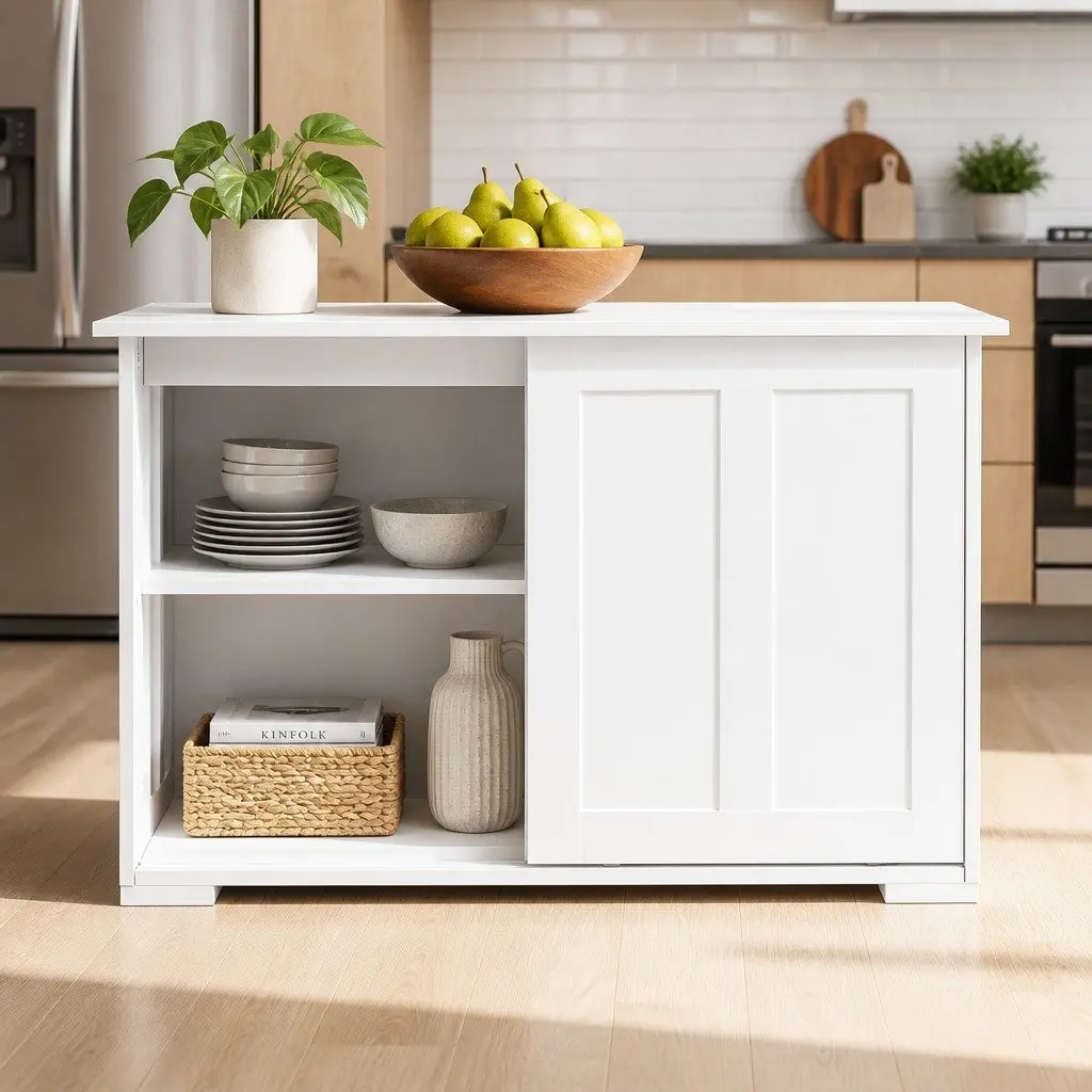 Buffet Sideboard 99cm White Sliding Doors Storage Cabinet for Kitchen Dining