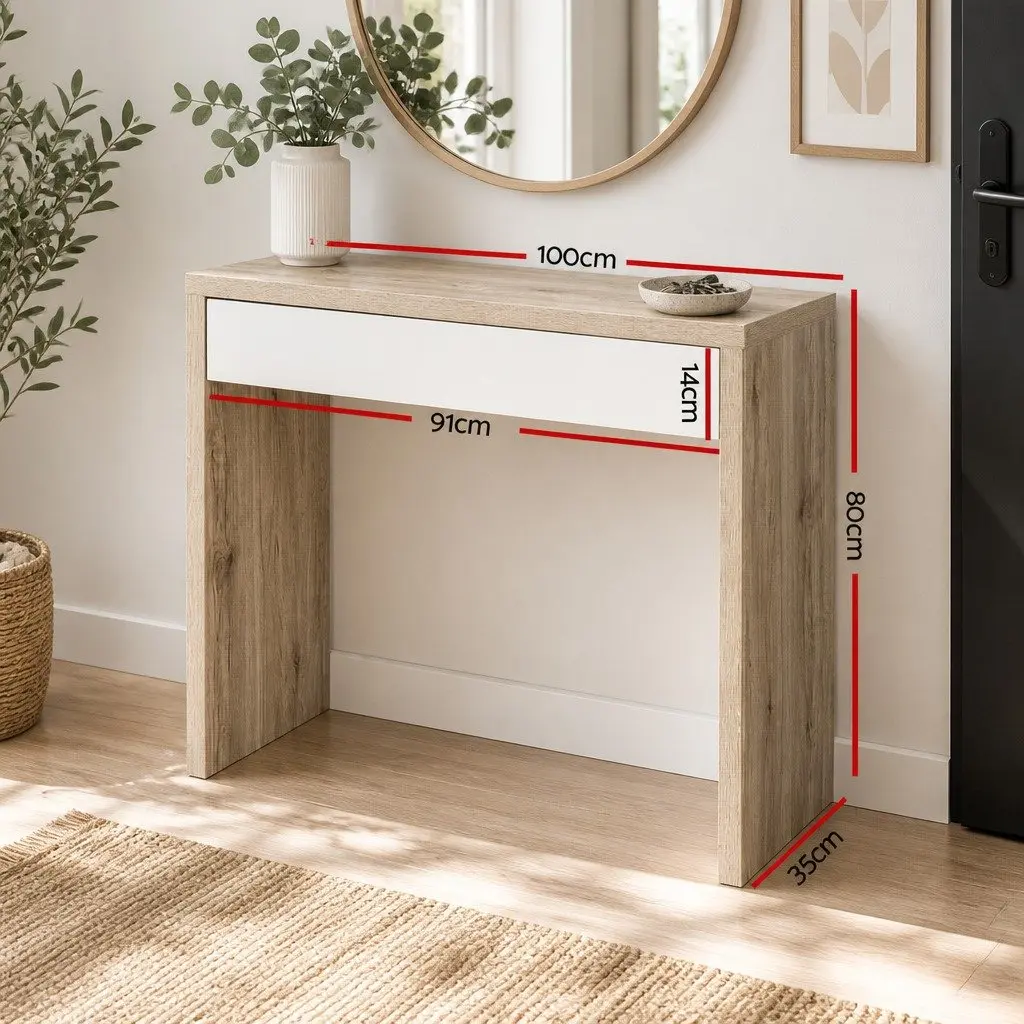 Console Table 100cm Two-Tone White Pine with Storage Drawer