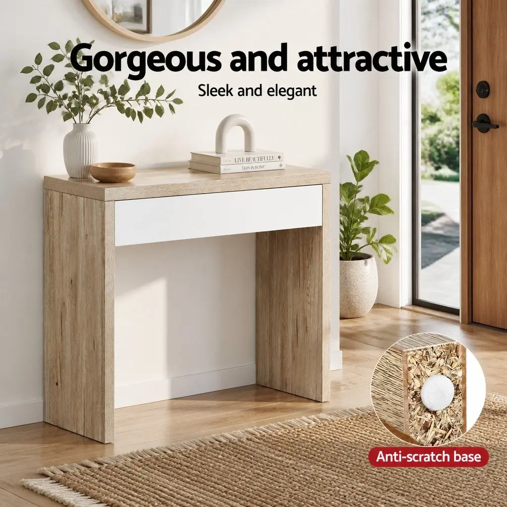 Console Table 100cm Two-Tone White Pine with Storage Drawer