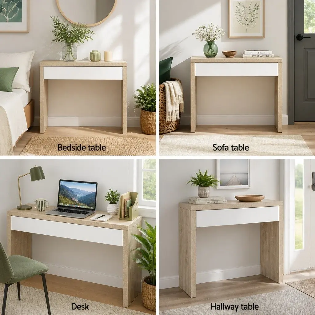 Console Table 100cm Two-Tone White Pine with Storage Drawer