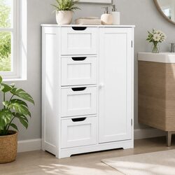 Bathroom Storage Cabinet White 4 Drawer 2 Shelf Cupboard Organiser Furniture