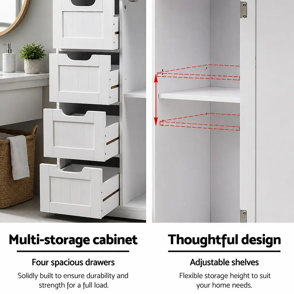 Bathroom Cabinet White Storage Drawers 2-Shelf Cupboard Bathroom Furniture
